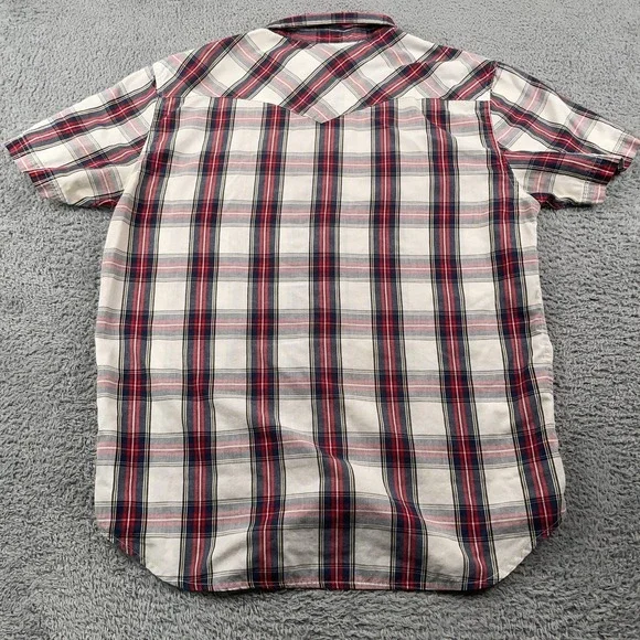Levis Shirt Mens Extra Large Red Blue Plaid Western Pearl Snap Short Sleeve - Picture 3 of 11